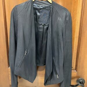 My Tribe Navy Blue Open Front Waterfall Leather Jacket